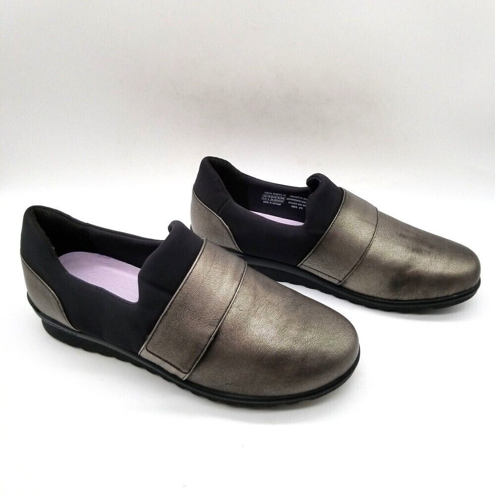 Aravon Womens Josie Instep Strap CH6104 Gold Black Casual Slip On Shoes Size 8.5
